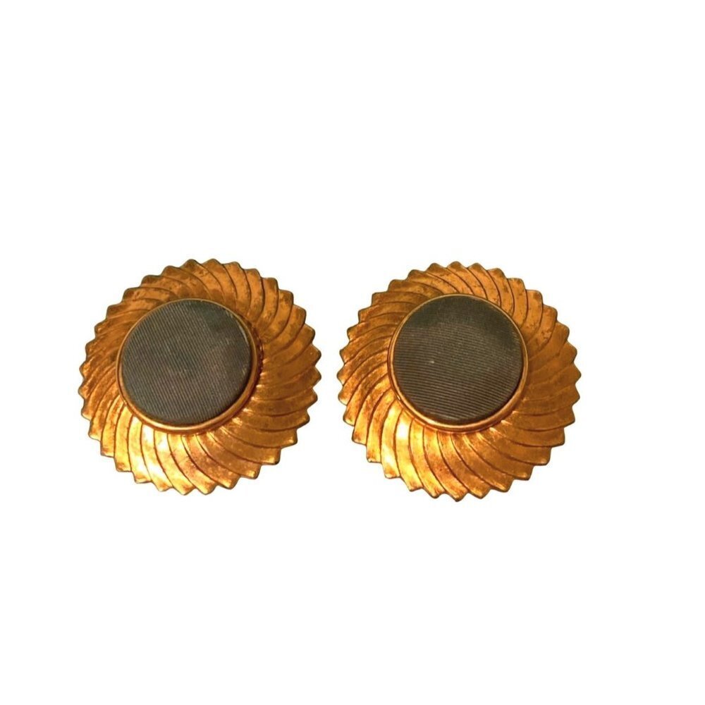 Gold tone and green round‎ statement earrings women size OS